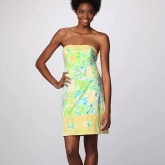 Lilly Pulitzer Green Bowen Gator Patchwork Strapless Mini Dress Size 2 - Picture 2 of 9